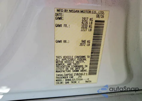 2016 Nissan Altima 2.5 z USA, uszkodzony, nr VIN 1N4AL3AP5GC280621